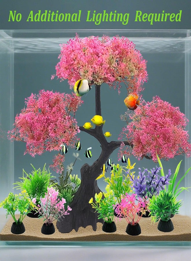 SLOCME Pink Cherry Blossom Tree Aquarium Decor Set - 10 Pcs Artificial Plastic Plants for Fish Tanks, Betta & Goldfish Hiding Accessories, Realistic & Safe Aquarium Decorations (Pink) - Image 5
